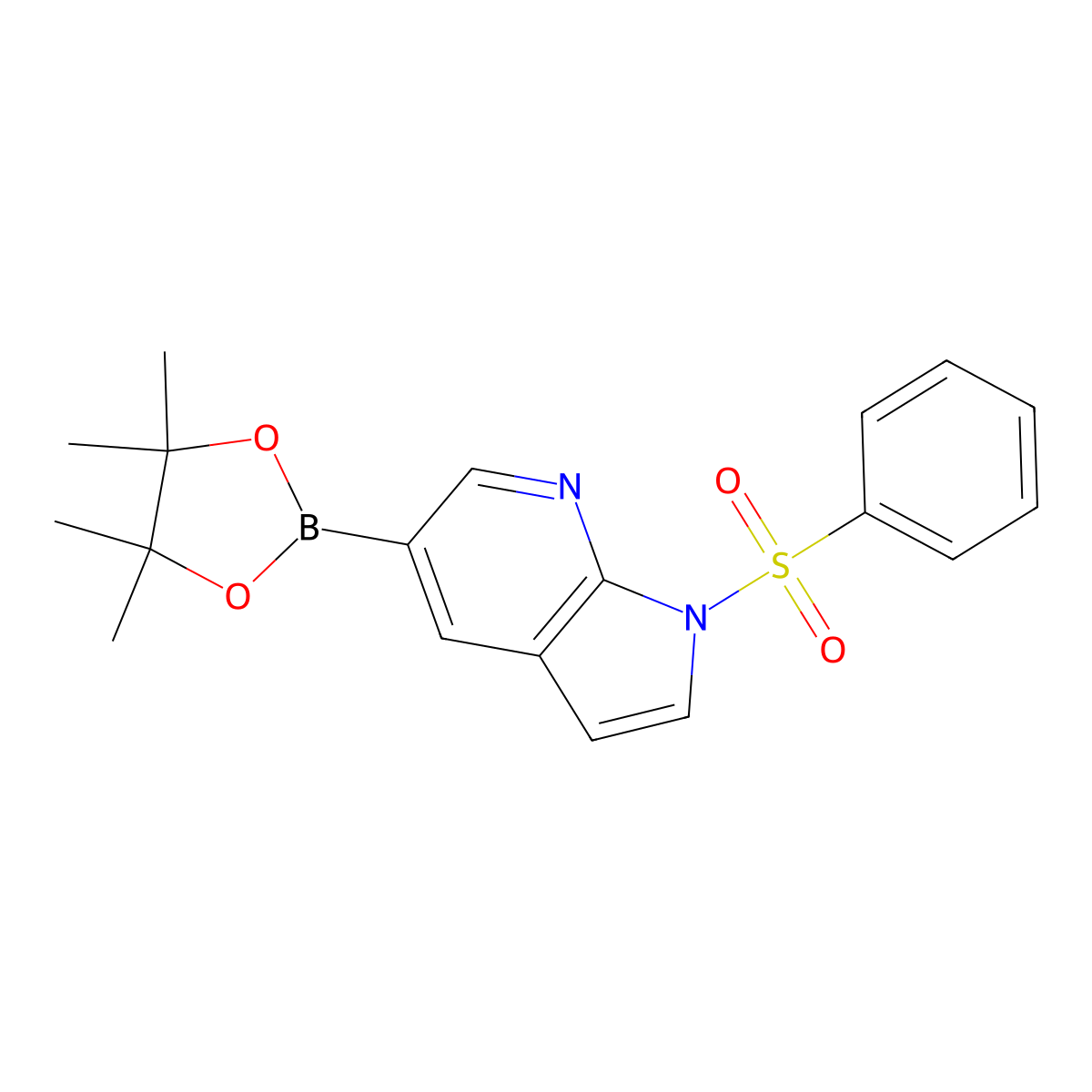 1-(phenylsulfonyl)-5-(4,4,5,5-tetramethyl-1,3,2-dioxaborolan-2-yl)-1H-pyrrolo[2,3-b]pyridine molecular structure, CAS 2058052-40-5
