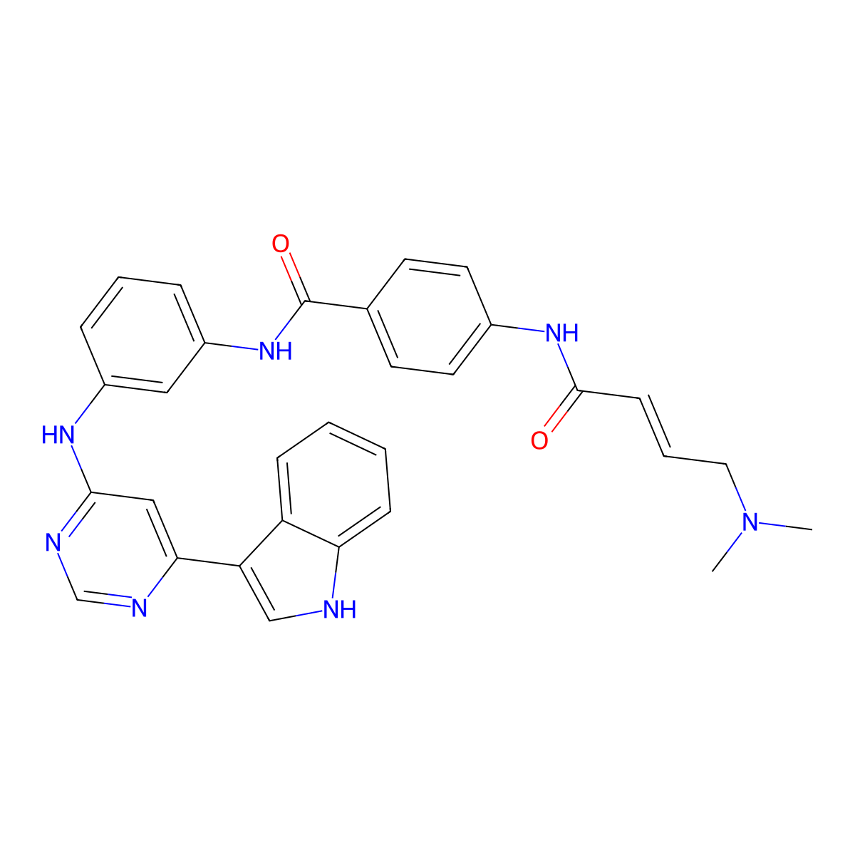 (E)-N-(3-((6-(1H-Indol-3-yl)pyrimidin-4-yl)amino)phenyl)-4-(4-(dimethylamino)but-2-enamido)benzamide molecular structure, CAS 2058075-45-7