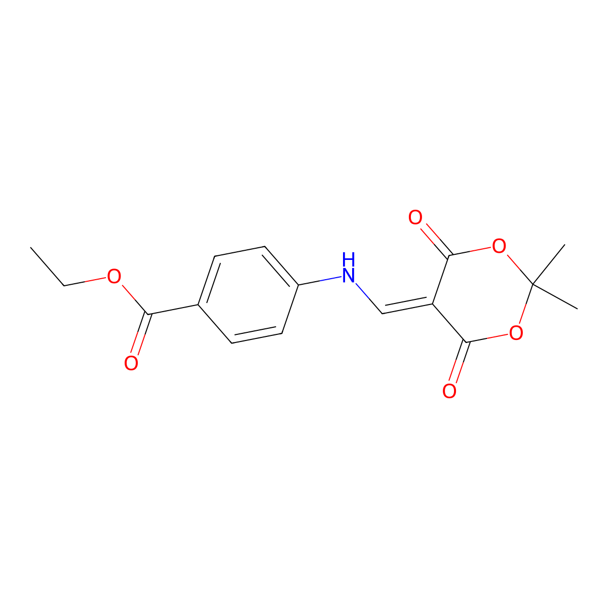 Ethyl 4-(((2,2-dimethyl-4,6-dioxo-1,3-dioxan-5-ylidene)methyl)amino)benzoate molecular structure, CAS 205810-04-4