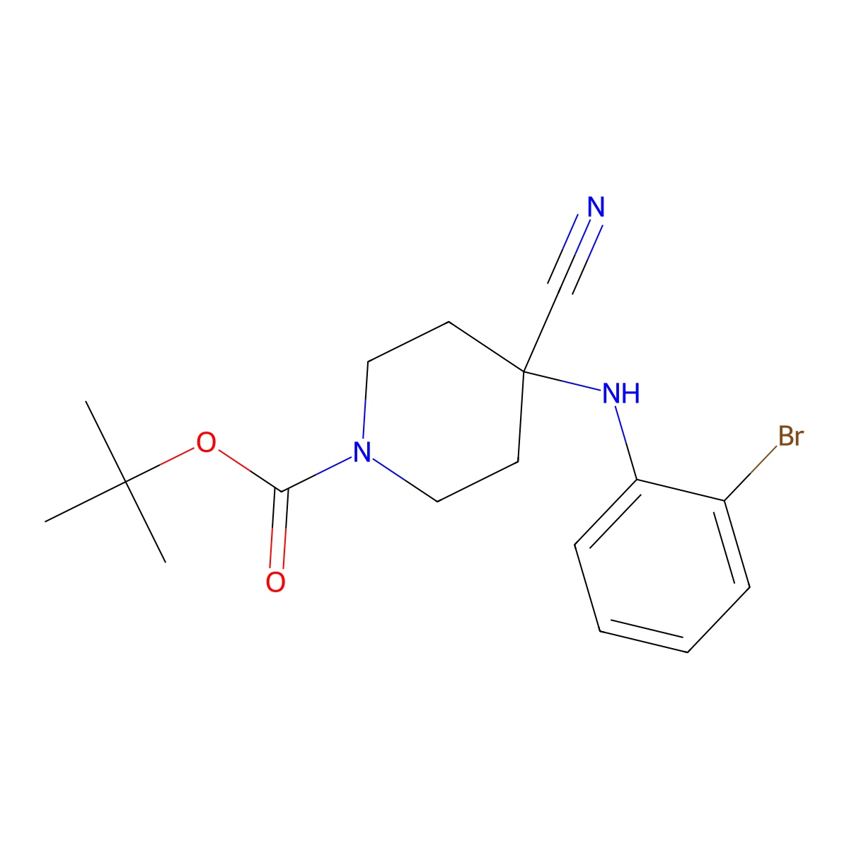 tert-Butyl 4-((2-bromophenyl)amino)-4-cyanopiperidine-1-carboxylate molecular structure, CAS 205813-91-8