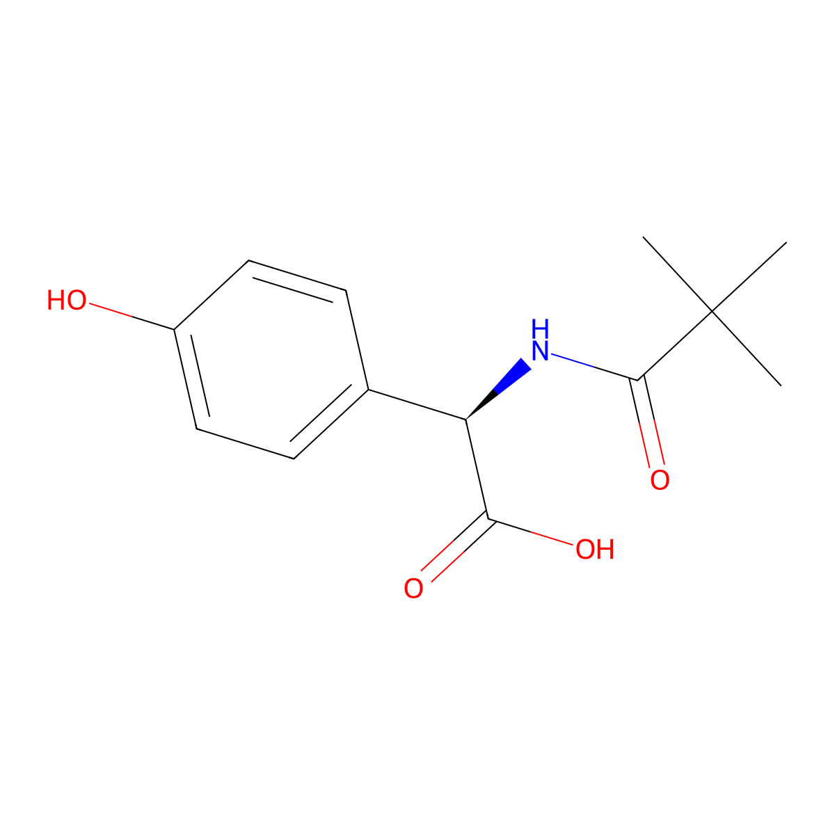 2-((2,2-Dimethylpropanoyl)amino)-2-(4-hydroxyphenyl)acetic acid, (2R)- molecular structure, CAS 205826-86-4