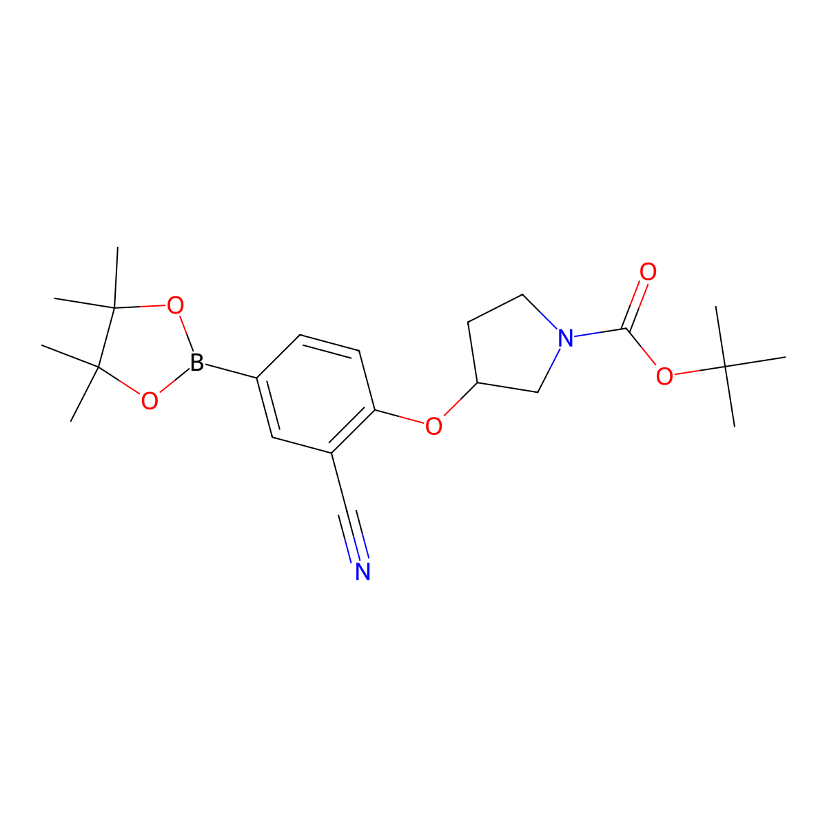 Tert-butyl 3-(2-cyano-4-(4,4,5,5-tetramethyl-1,3,2-dioxaborolan-2-YL)phenoxy)pyrrolidine-1-carboxylate molecular structure, CAS 2058322-16-8