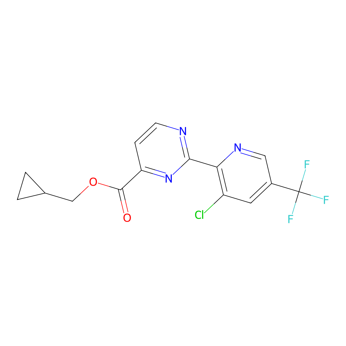 Cyclopropylmethyl 2-[3-chloro-5-(trifluoromethyl)-2-pyridinyl]-4-pyrimidinecarboxylate molecular structure, CAS 2058440-82-5