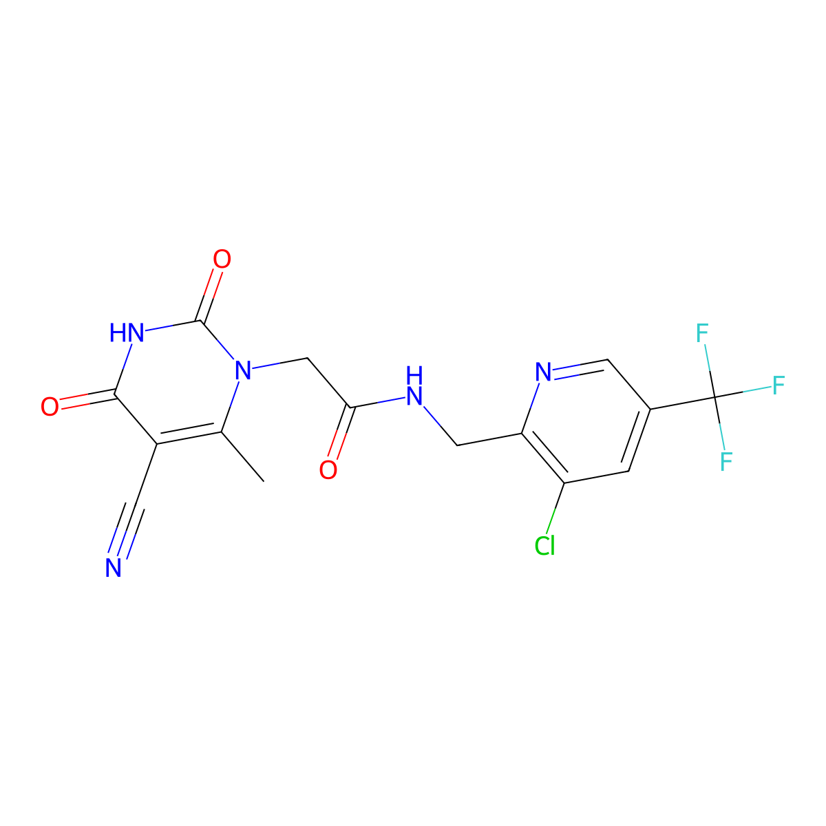 N-{[3-chloro-5-(trifluoromethyl)pyridin-2-yl]methyl}-2-(5-cyano-6-methyl-2,4-dioxo-1,2,3,4-tetrahydropyrimidin-1-yl)acetamide molecular structure, CAS 2058443-19-7