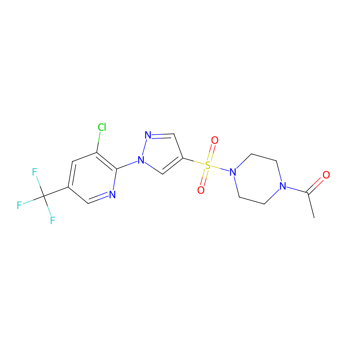 1-[4-({1-[3-chloro-5-(trifluoromethyl)pyridin-2-yl]-1H-pyrazol-4-yl}sulfonyl)piperazin-1-yl]ethanone molecular structure, CAS 2058451-51-5