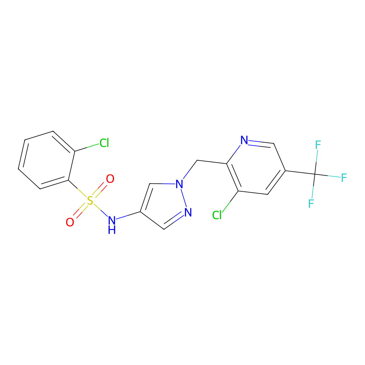 2-chloro-N-(1-{[3-chloro-5-(trifluoromethyl)-2-pyridinyl]methyl}-1H-pyrazol-4-yl)benzenesulfonamide molecular structure, CAS 2058451-76-4