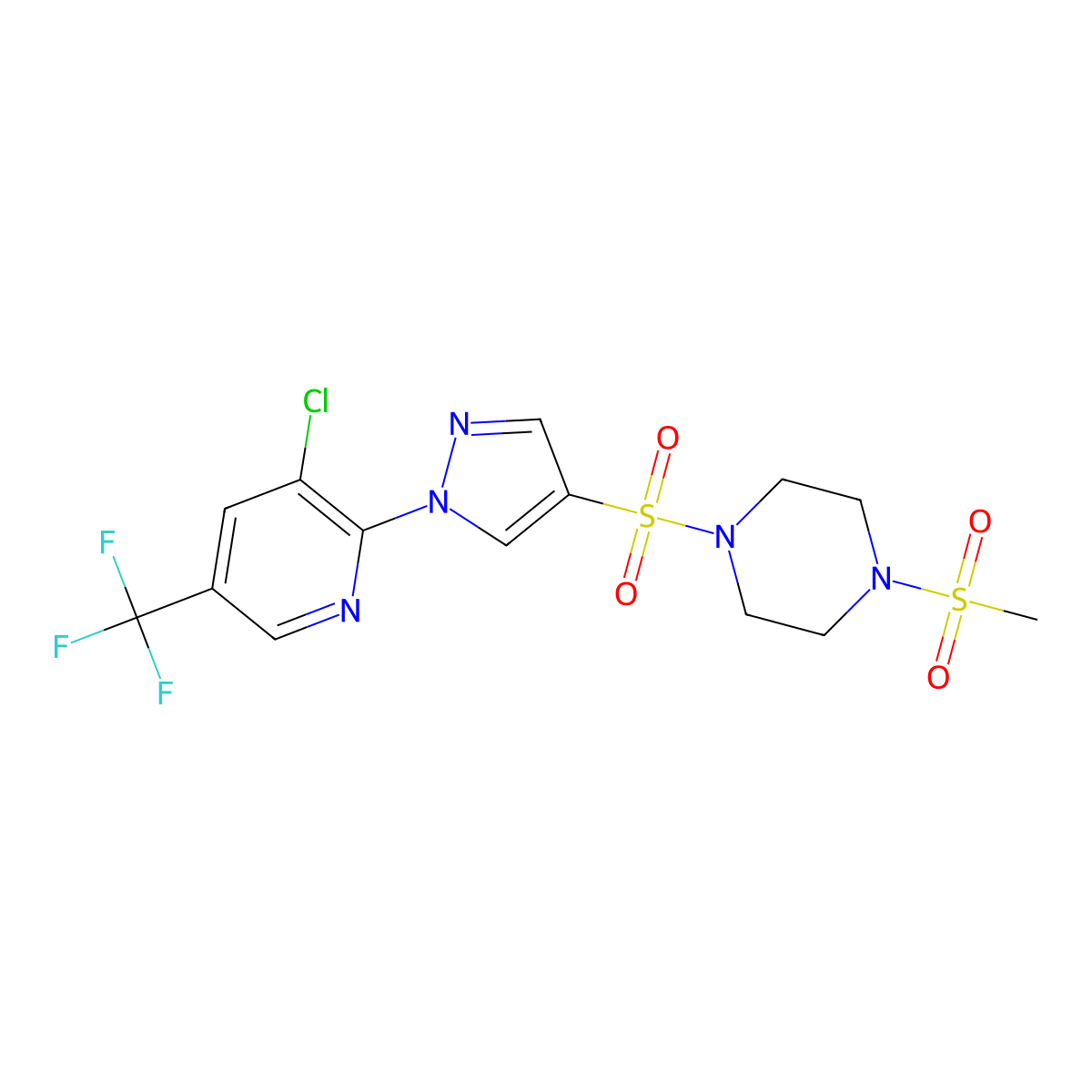 1-({1-[3-chloro-5-(trifluoromethyl)pyridin-2-yl]-1H-pyrazol-4-yl}sulfonyl)-4-methanesulfonylpiperazine molecular structure, CAS 2058452-24-5