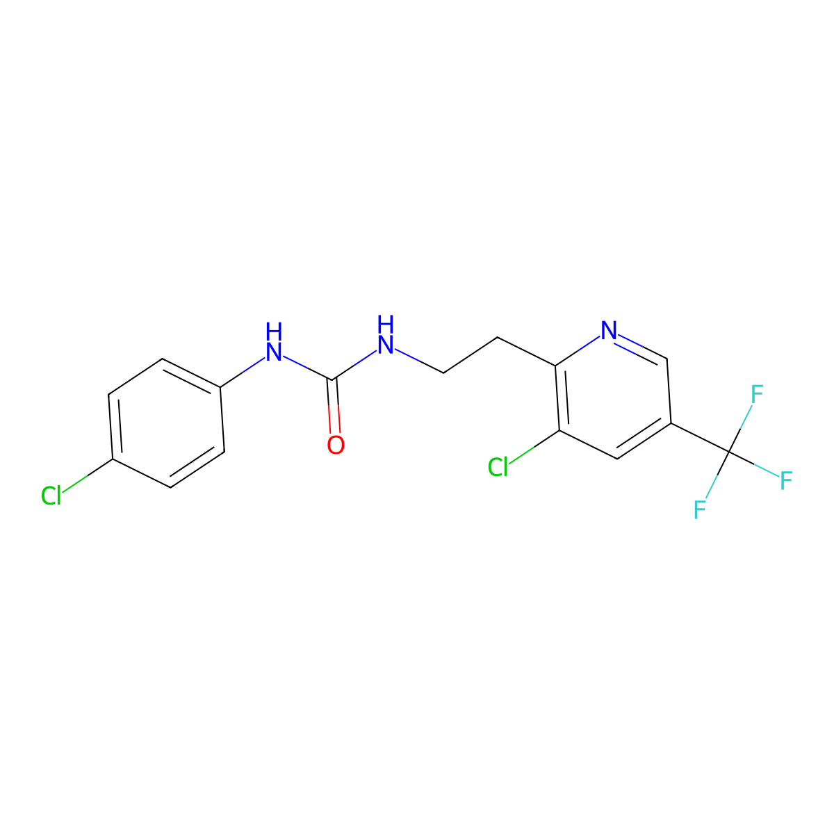 3-{2-[3-Chloro-5-(trifluoromethyl)pyridin-2-yl]ethyl}-1-(4-chlorophenyl)urea molecular structure, CAS 2058452-45-0