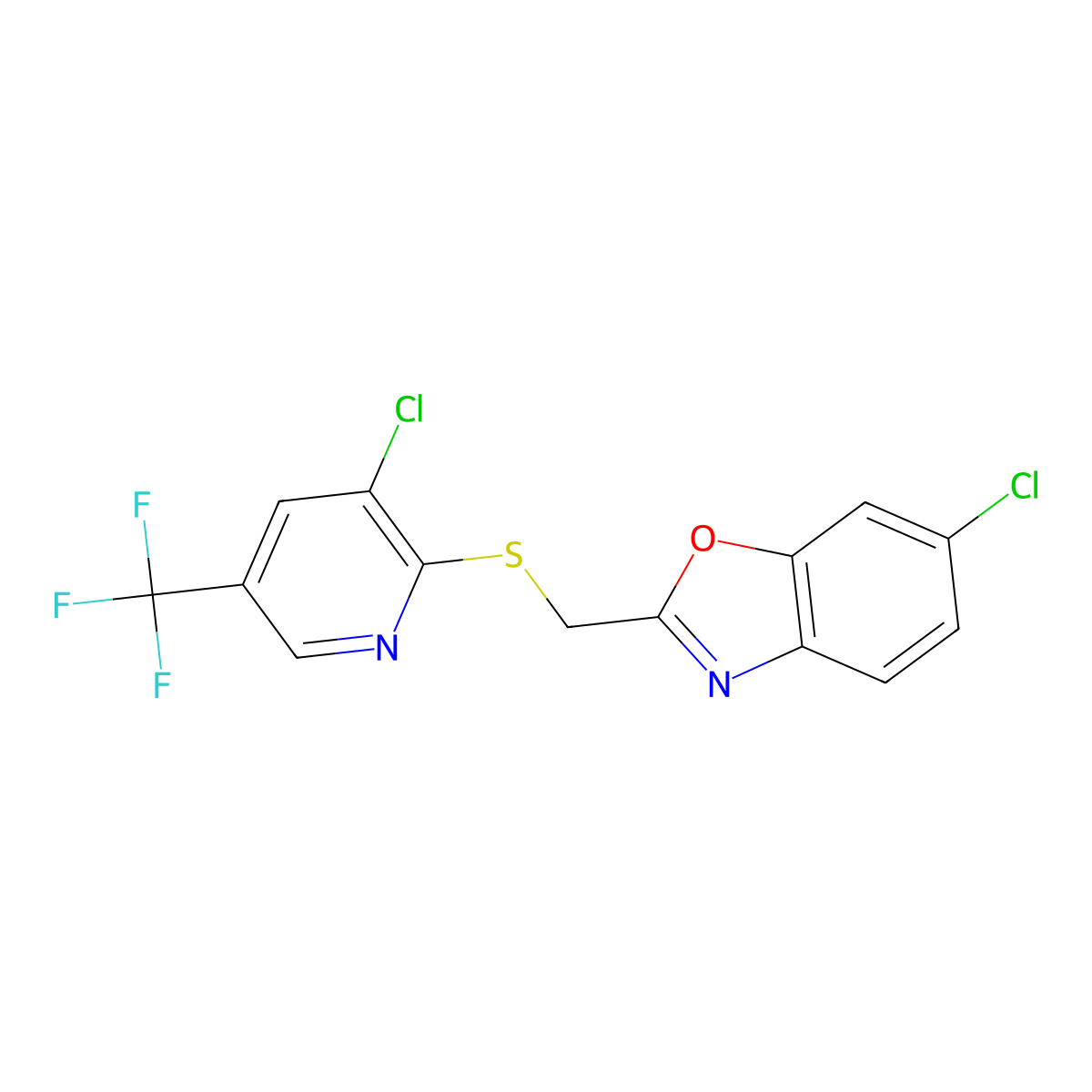 6-Chloro-2-({[3-chloro-5-(trifluoromethyl)-2-pyridinyl]sulfanyl}methyl)-1,3-benzoxazole molecular structure, CAS 2058452-70-1