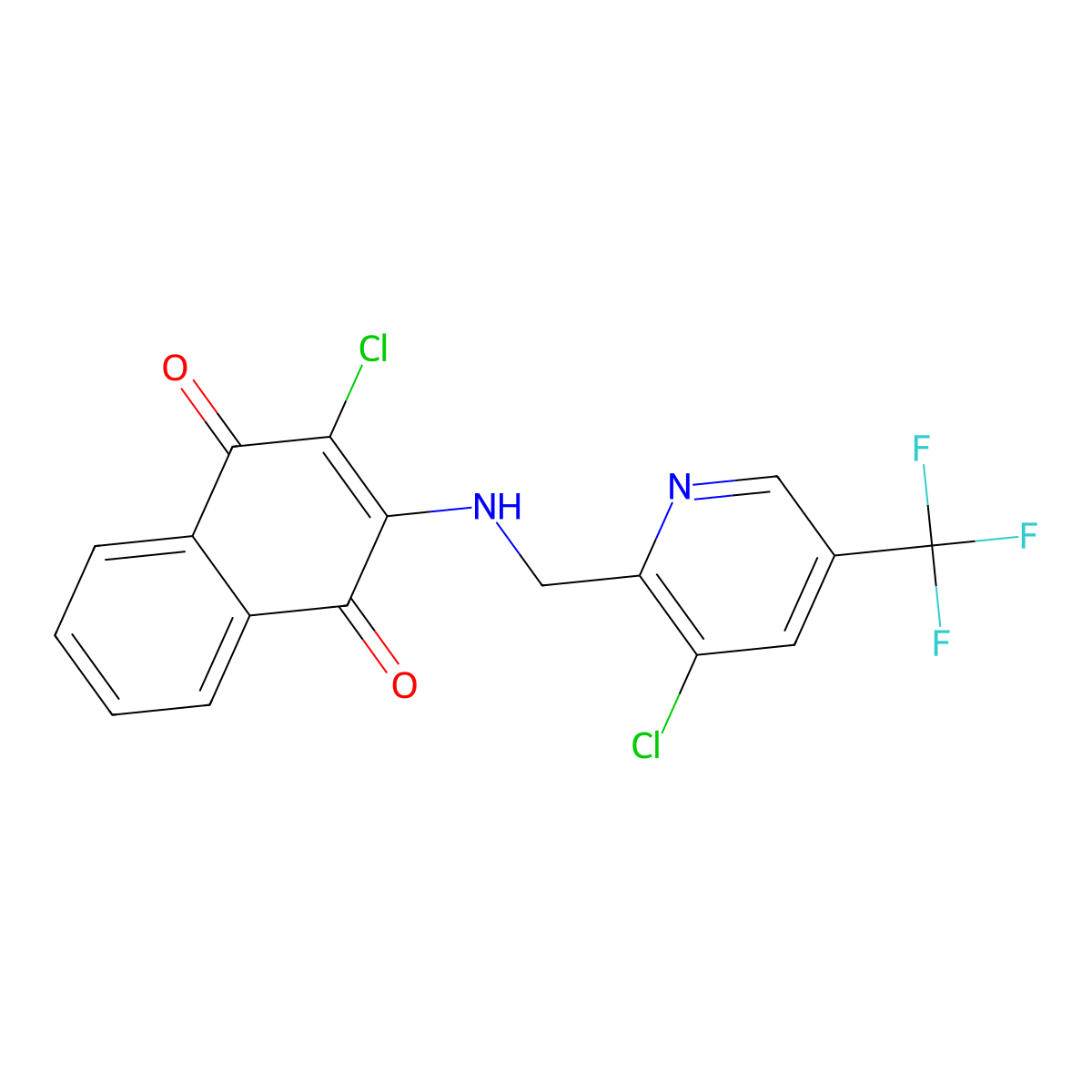 2-Chloro-3-({[3-chloro-5-(trifluoromethyl)pyridin-2-yl]methyl}amino)-1,4-dihydronaphthalene-1,4-dione molecular structure, CAS 2058452-97-2