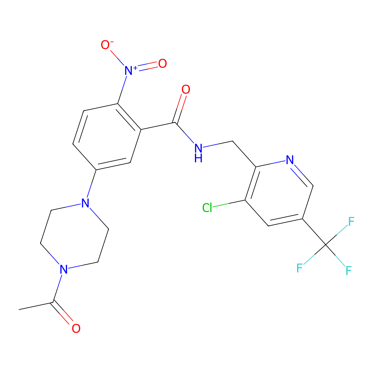 5-(4-acetylpiperazin-1-yl)-N-{[3-chloro-5-(trifluoromethyl)pyridin-2-yl]methyl}-2-nitrobenzamide molecular structure, CAS 2058453-43-1