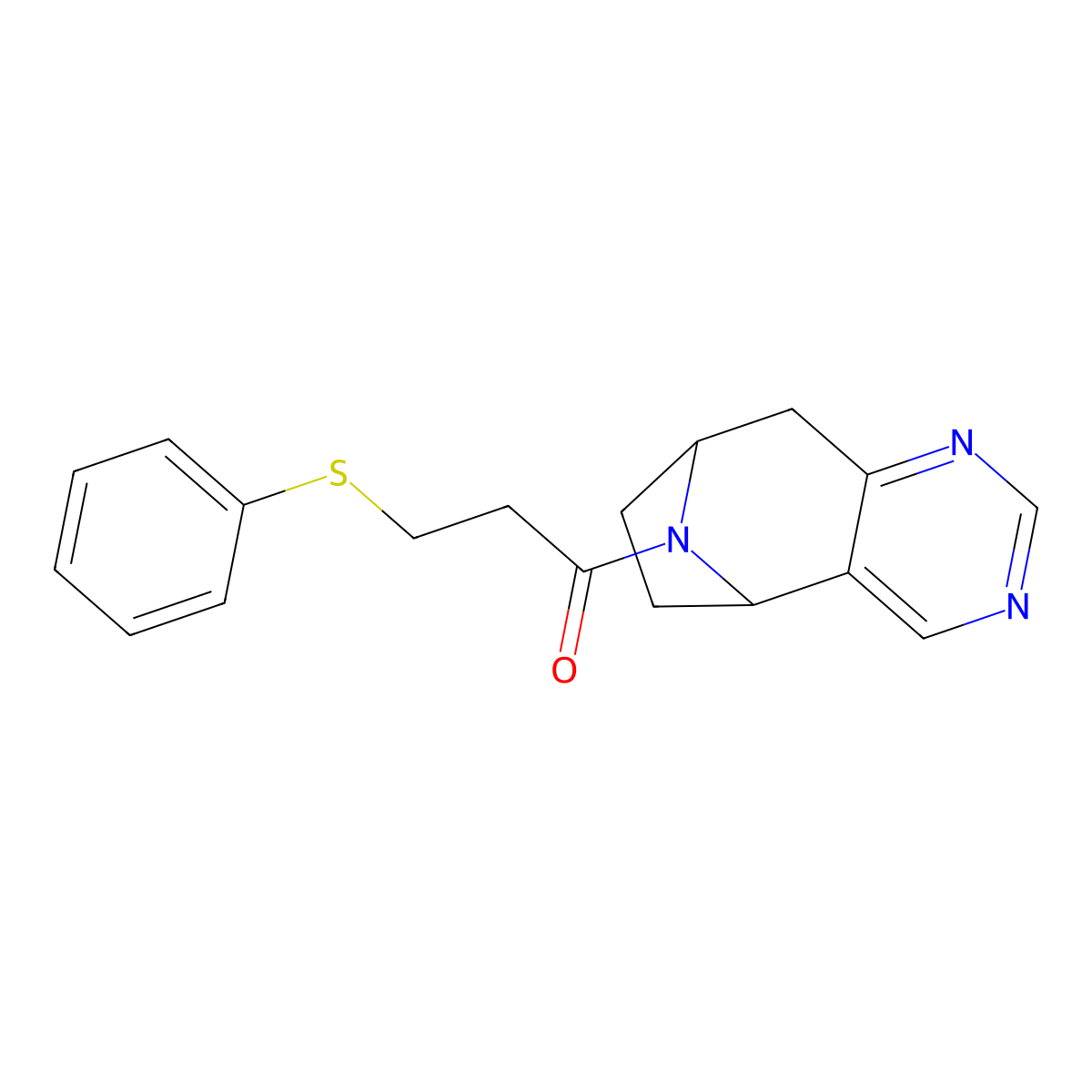 3-(phenylthio)-1-((5R,8S)-6,7,8,9-tetrahydro-5H-5,8-epiminocyclohepta[d]pyrimidin-10-yl)propan-1-one molecular structure, CAS 2058502-38-6