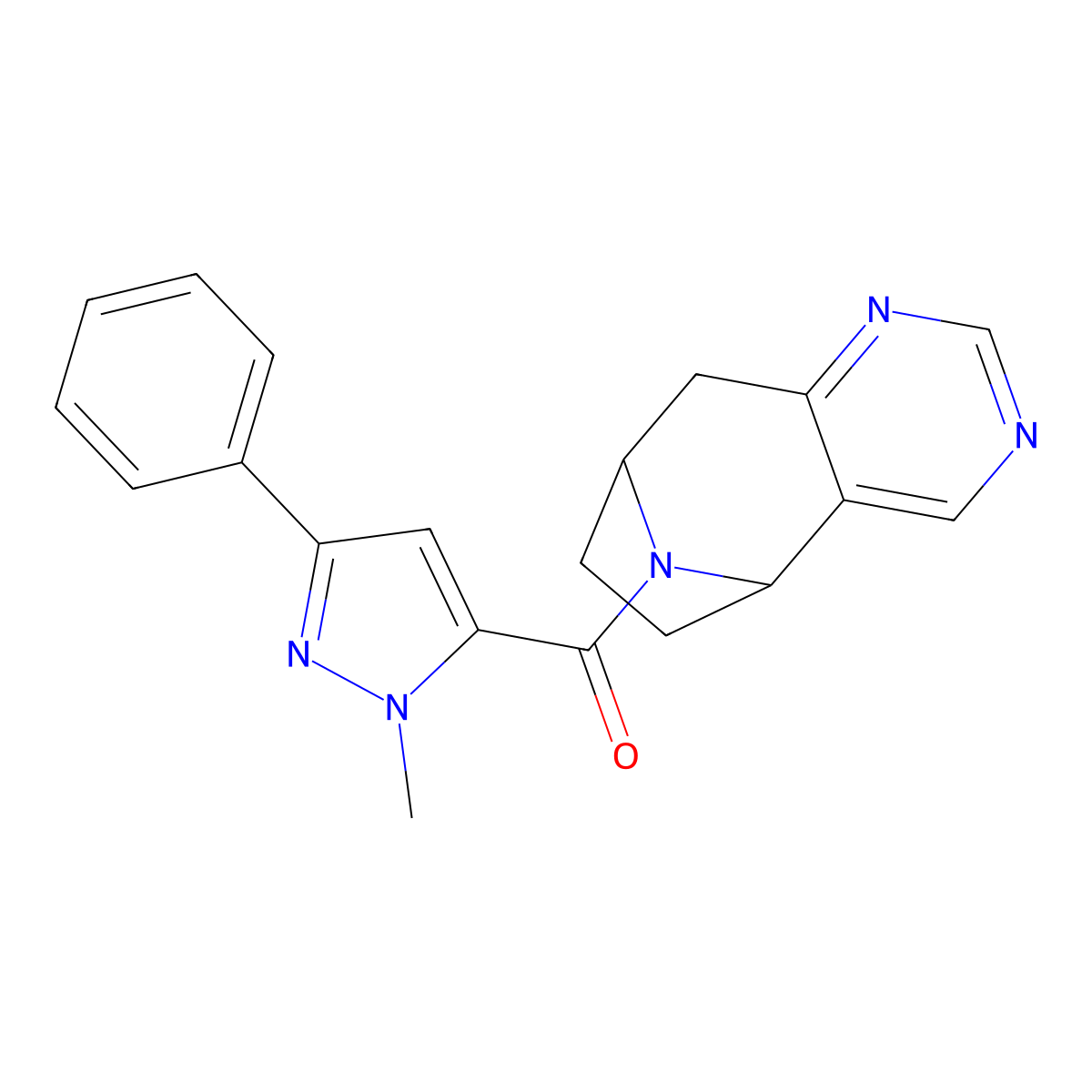 (1-methyl-3-phenyl-1H-pyrazol-5-yl)((5R,8S)-6,7,8,9-tetrahydro-5H-5,8-epiminocyclohepta[d]pyrimidin-10-yl)methanone molecular structure, CAS 2058502-60-4