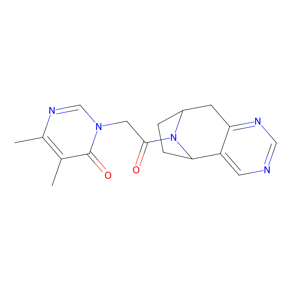 5,6-dimethyl-3-(2-oxo-2-((5R,8S)-6,7,8,9-tetrahydro-5H-5,8-epiminocyclohepta[d]pyrimidin-10-yl)ethyl)pyrimidin-4(3H)-one molecular structure, CAS 2058502-80-8