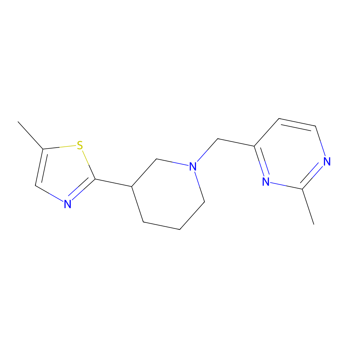 5-Methyl-2-(1-((2-methylpyrimidin-4-yl)methyl)piperidin-3-yl)thiazole molecular structure, CAS 2058503-65-2