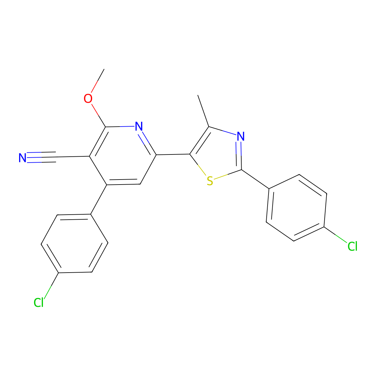 4-(4-Chlorophenyl)-6-[2-(4-chlorophenyl)-4-methyl-1,3-thiazol-5-yl]-2-methoxypyridine-3-carbonitrile molecular structure, CAS 2058515-97-0