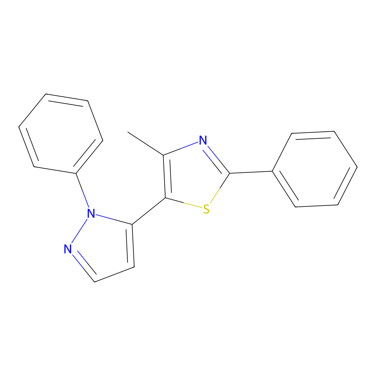 4-methyl-2-phenyl-5-(1-phenyl-1H-pyrazol-5-yl)-1,3-thiazole molecular structure, CAS 2058516-02-0