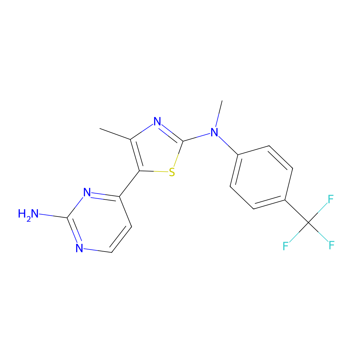 4-(4-Methyl-2-{methyl[4-(trifluoromethyl)phenyl]amino}-1,3-thiazol-5-yl)pyrimidin-2-amine molecular structure, CAS 2058516-10-0