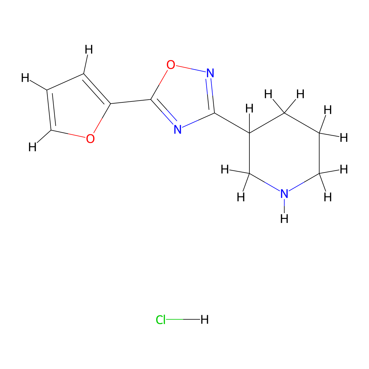 3-[5-(2-Furyl)-1,2,4-oxadiazol-3-yl]piperidine hydrochloride molecular structure, CAS 2058529-48-7