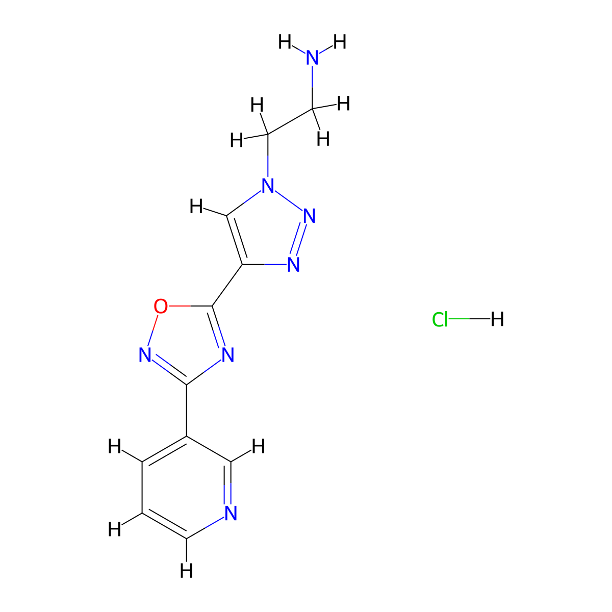 {2-[4-(3-pyridin-3-yl-1,2,4-oxadiazol-5-yl)-1H-1,2,3-triazol-1-yl]ethyl}amine hydrochloride molecular structure, CAS 2058529-67-0