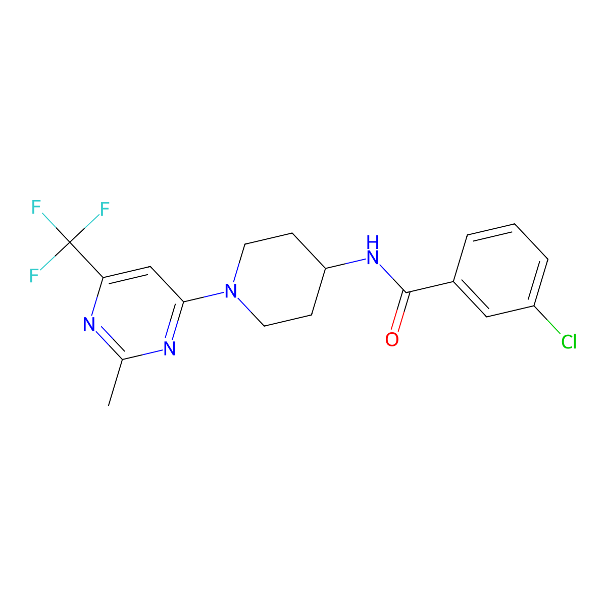 3-chloro-N-{1-[2-methyl-6-(trifluoromethyl)pyrimidin-4-yl]piperidin-4-yl}benzamide molecular structure, CAS 2058542-73-5