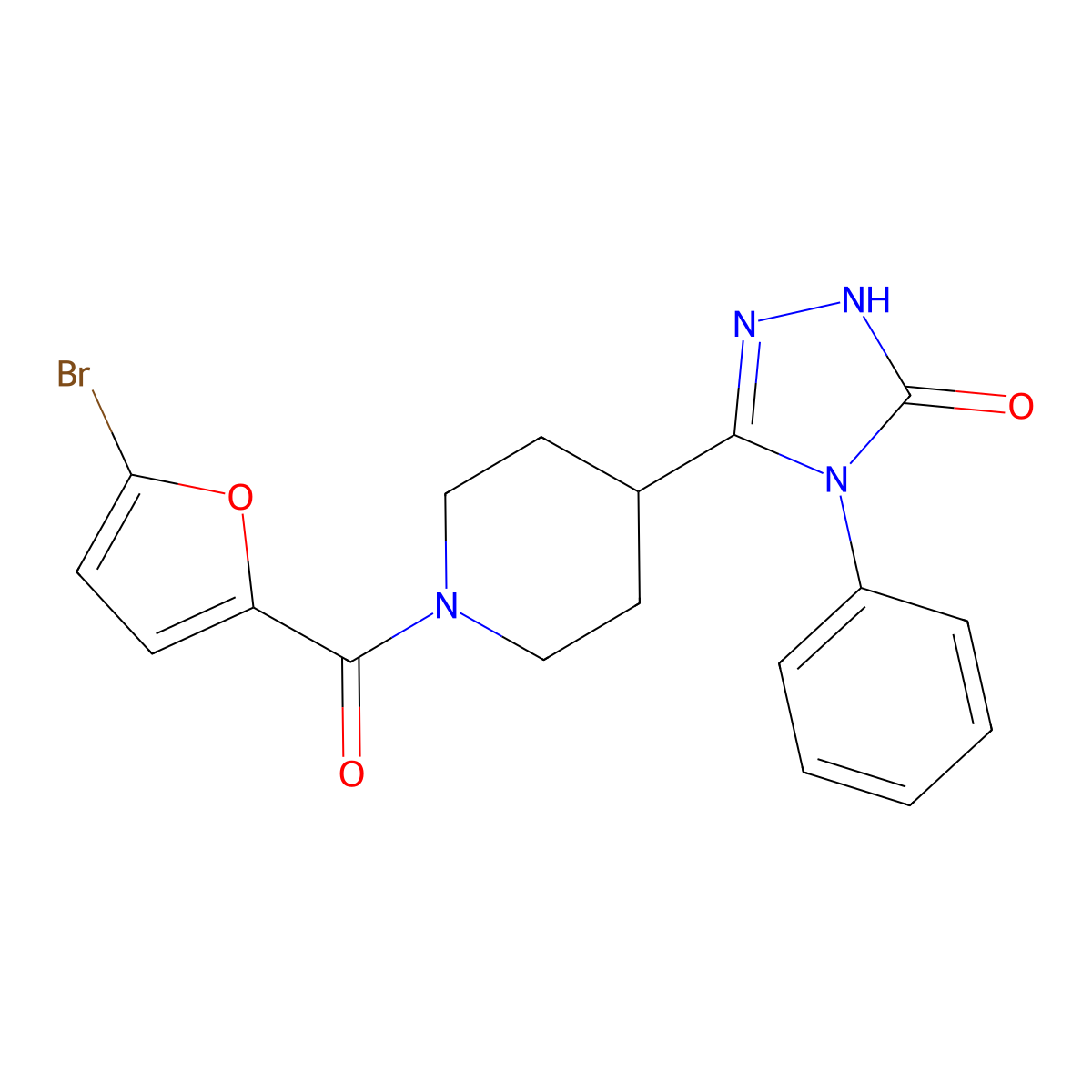 5-[1-(5-bromo-2-furoyl)piperidin-4-yl]-4-phenyl-2,4-dihydro-3H-1,2,4-triazol-3-one molecular structure, CAS 2058542-84-8