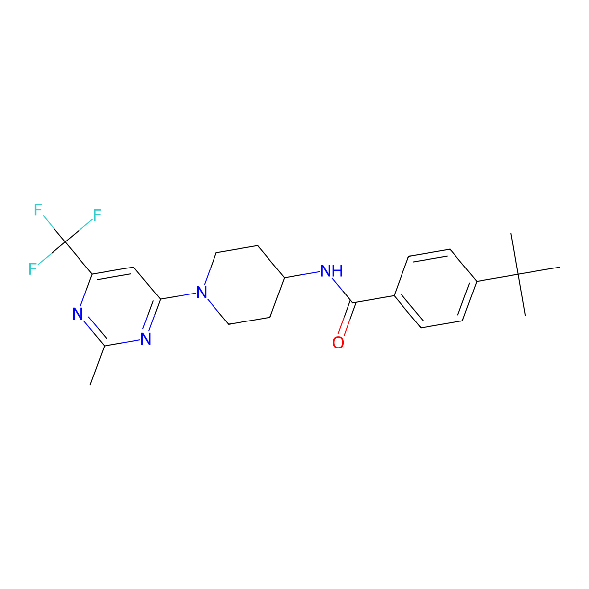 4-tert-butyl-N-{1-[2-methyl-6-(trifluoromethyl)pyrimidin-4-yl]piperidin-4-yl}benzamide molecular structure, CAS 2058542-97-3