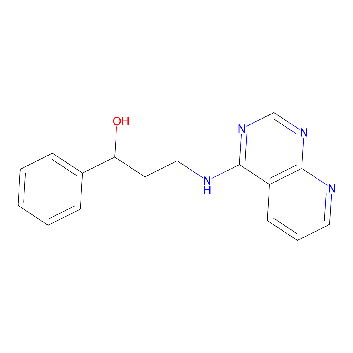 1-Phenyl-3-({pyrido[2,3-d]pyrimidin-4-yl}amino)propan-1-ol molecular structure, CAS 2058594-63-9