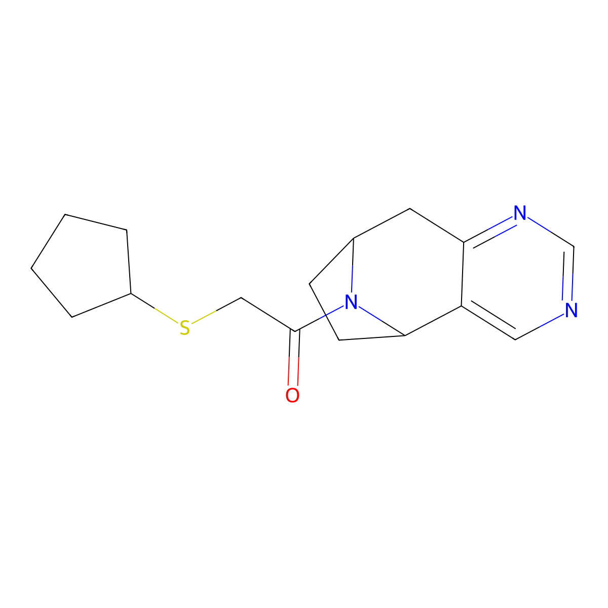 2-(cyclopentylthio)-1-((5R,8S)-6,7,8,9-tetrahydro-5H-5,8-epiminocyclohepta[d]pyrimidin-10-yl)ethanone molecular structure, CAS 2058730-14-4