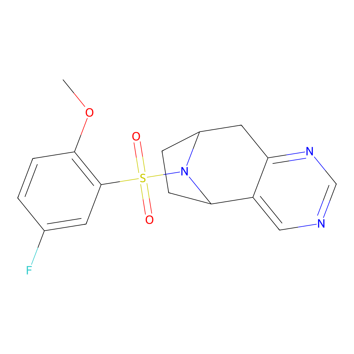(5R,8S)-10-((5-fluoro-2-methoxyphenyl)sulfonyl)-6,7,8,9-tetrahydro-5H-5,8-epiminocyclohepta[d]pyrimidine molecular structure, CAS 2058731-09-0
