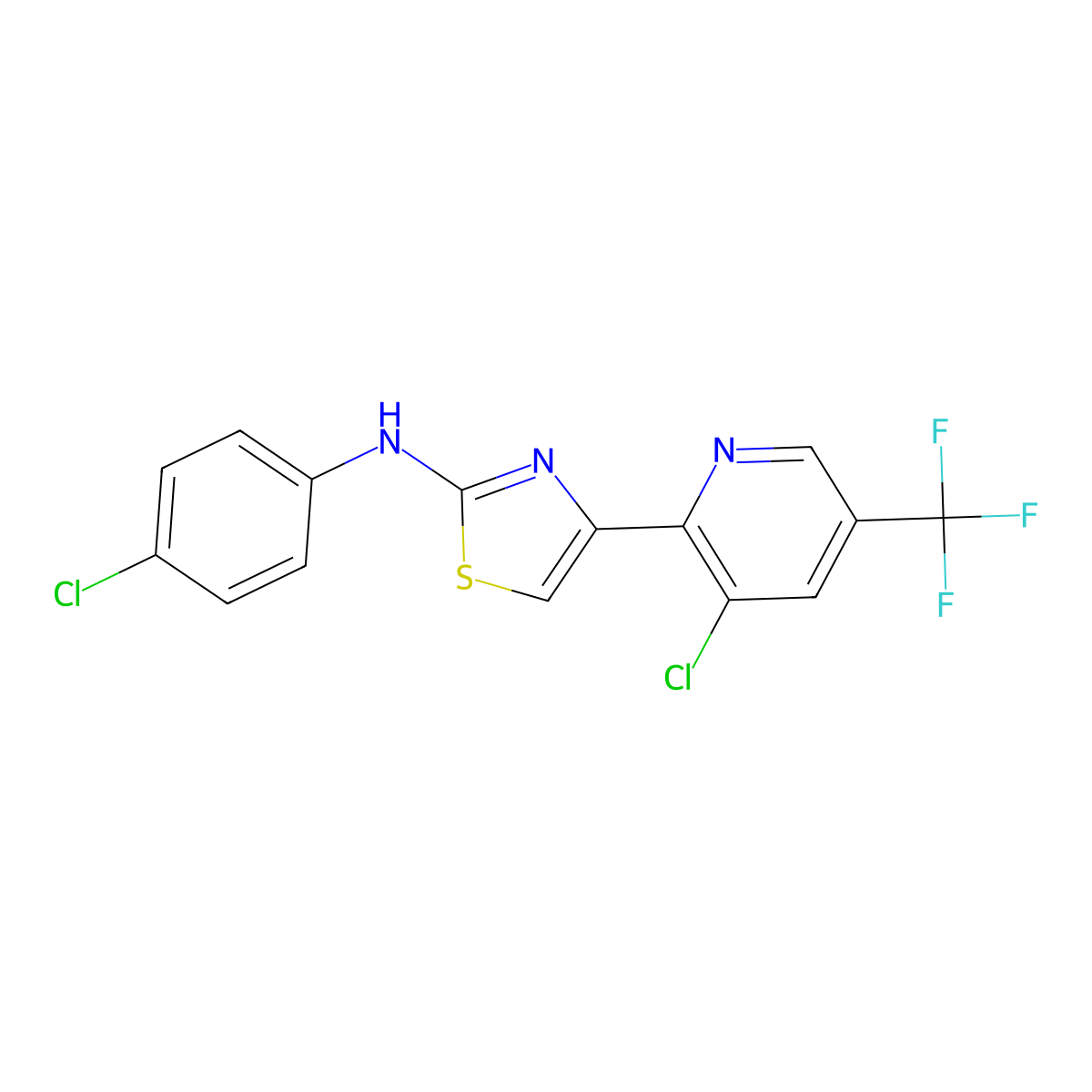4-[3-chloro-5-(trifluoromethyl)pyridin-2-yl]-N-(4-chlorophenyl)-1,3-thiazol-2-amine molecular structure, CAS 2058813-24-2