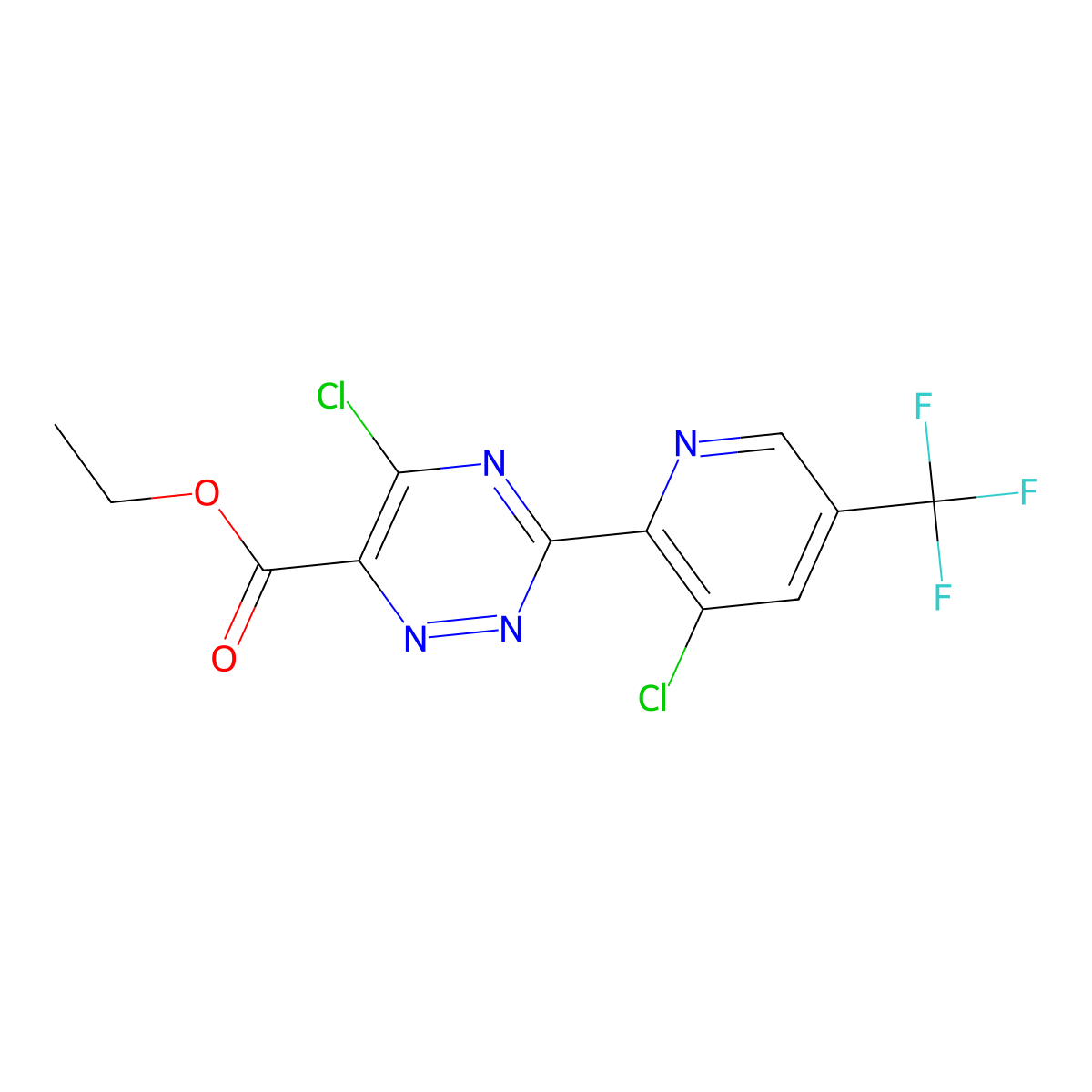 Ethyl 5-chloro-3-[3-chloro-5-(trifluoromethyl)-2-pyridinyl]-1,2,4-triazine-6-carboxylate molecular structure, CAS 2058814-78-9
