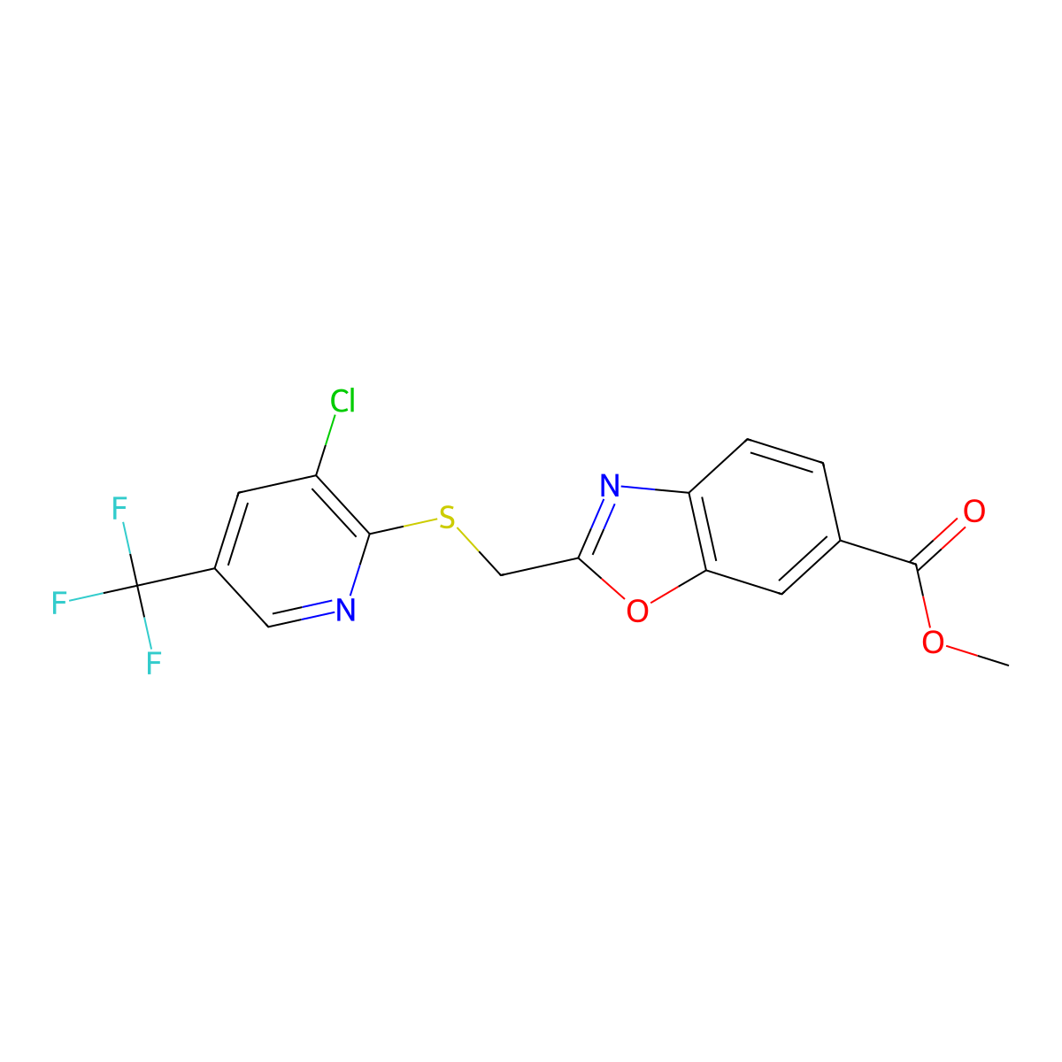 Methyl 2-({[3-chloro-5-(trifluoromethyl)-2-pyridinyl]sulfanyl}methyl)-1,3-benzoxazole-6-carboxylate molecular structure, CAS 2058815-18-0