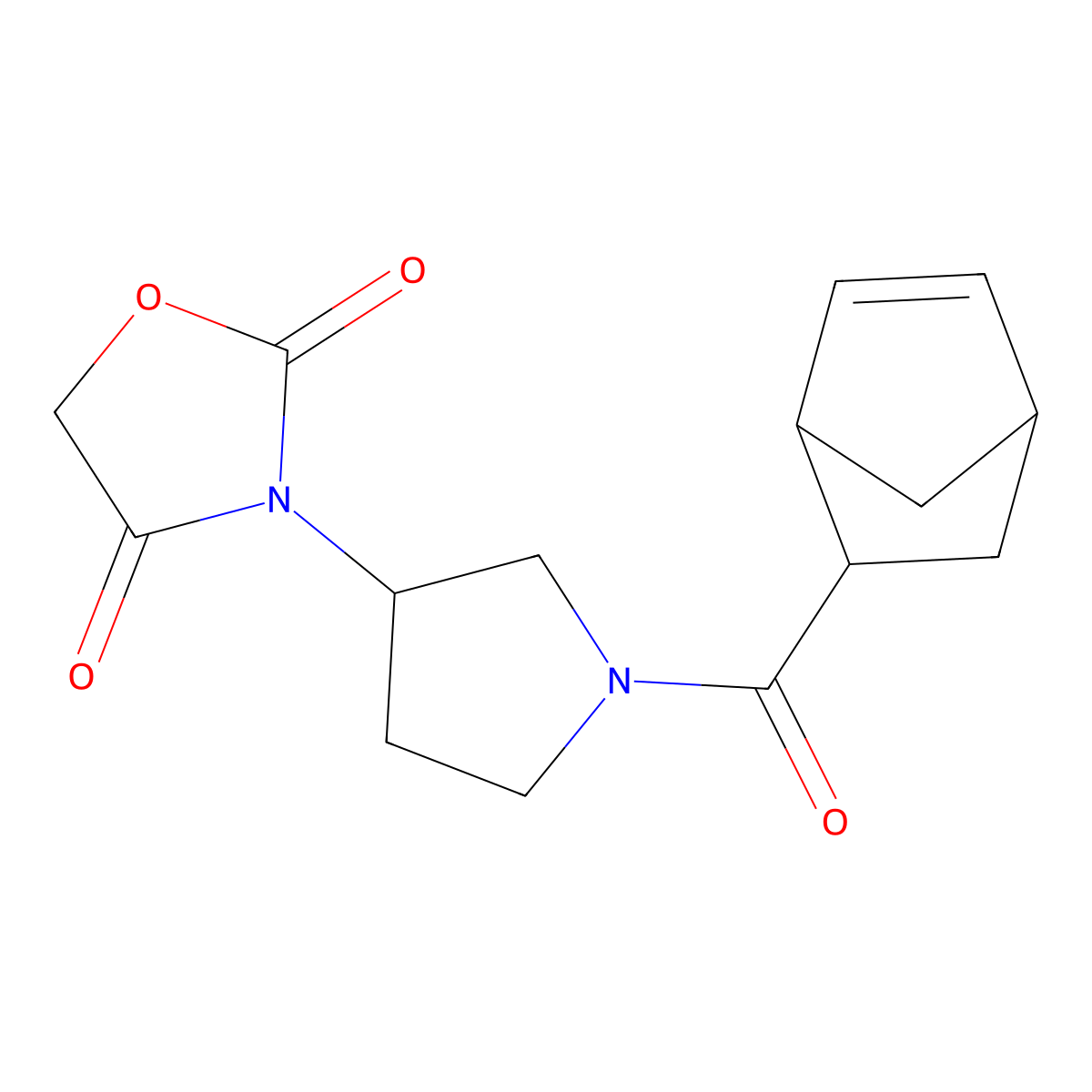 3-(1-((2S)-bicyclo[2.2.1]hept-5-ene-2-carbonyl)pyrrolidin-3-yl)oxazolidine-2,4-dione molecular structure, CAS 2058890-97-2