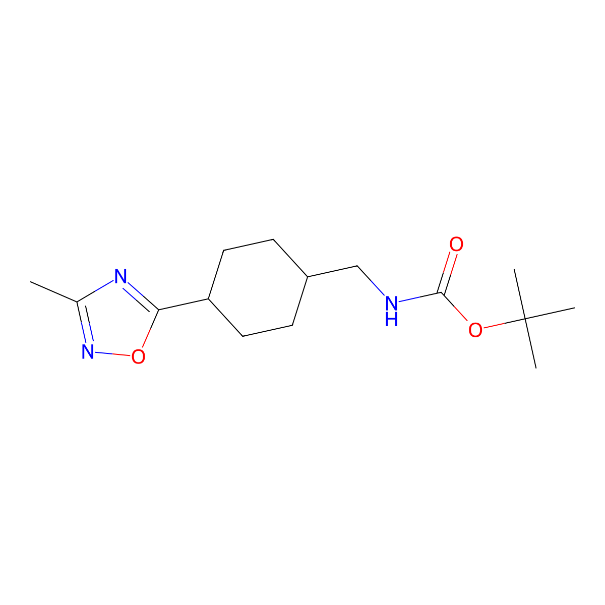 Tert-butyl {[4-(3-methyl-1,2,4-oxadiazol-5-yl)cyclohexyl]methyl}carbamate molecular structure, CAS 2059015-21-1