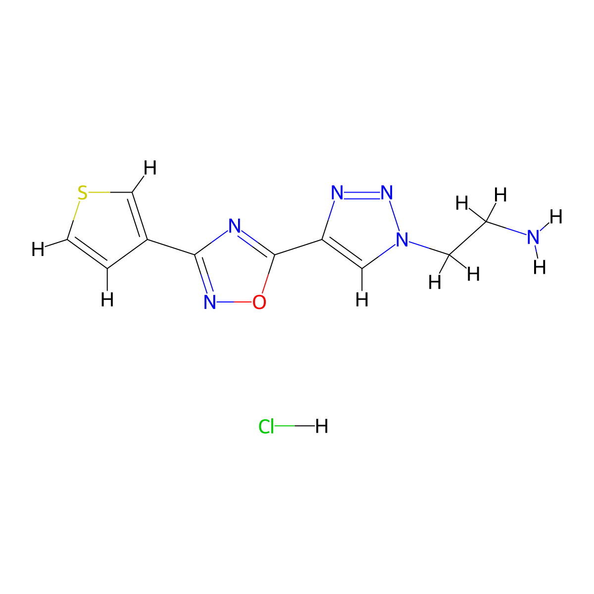 (2-{4-[3-(3-thienyl)-1,2,4-oxadiazol-5-yl]-1H-1,2,3-triazol-1-yl}ethyl)amine hydrochloride molecular structure, CAS 2059015-25-5