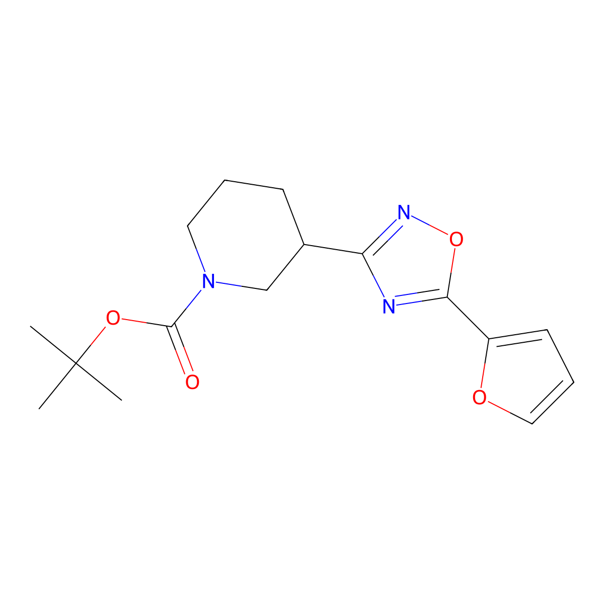Tert-butyl 3-[5-(2-furyl)-1,2,4-oxadiazol-3-yl]piperidine-1-carboxylate molecular structure, CAS 2059028-20-3