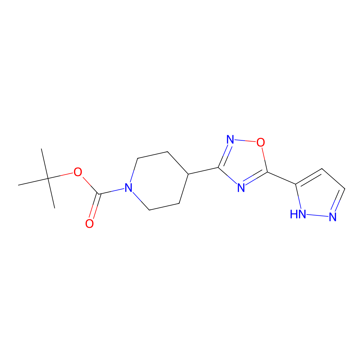 tert-butyl 4-[5-(1H-pyrazol-3-yl)-1,2,4-oxadiazol-3-yl]piperidine-1-carboxylate molecular structure, CAS 2059028-34-9