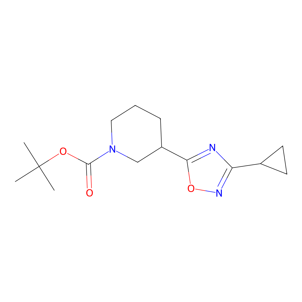 Tert-butyl 3-(3-cyclopropyl-1,2,4-oxadiazol-5-yl)piperidine-1-carboxylate molecular structure, CAS 2059084-78-3