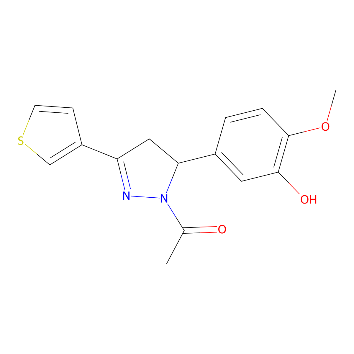 1-(5-(3-hydroxy-4-methoxyphenyl)-3-(thiophen-3-yl)-4,5-dihydro-1H-pyrazol-1-yl)ethanone molecular structure, CAS 2059108-02-8