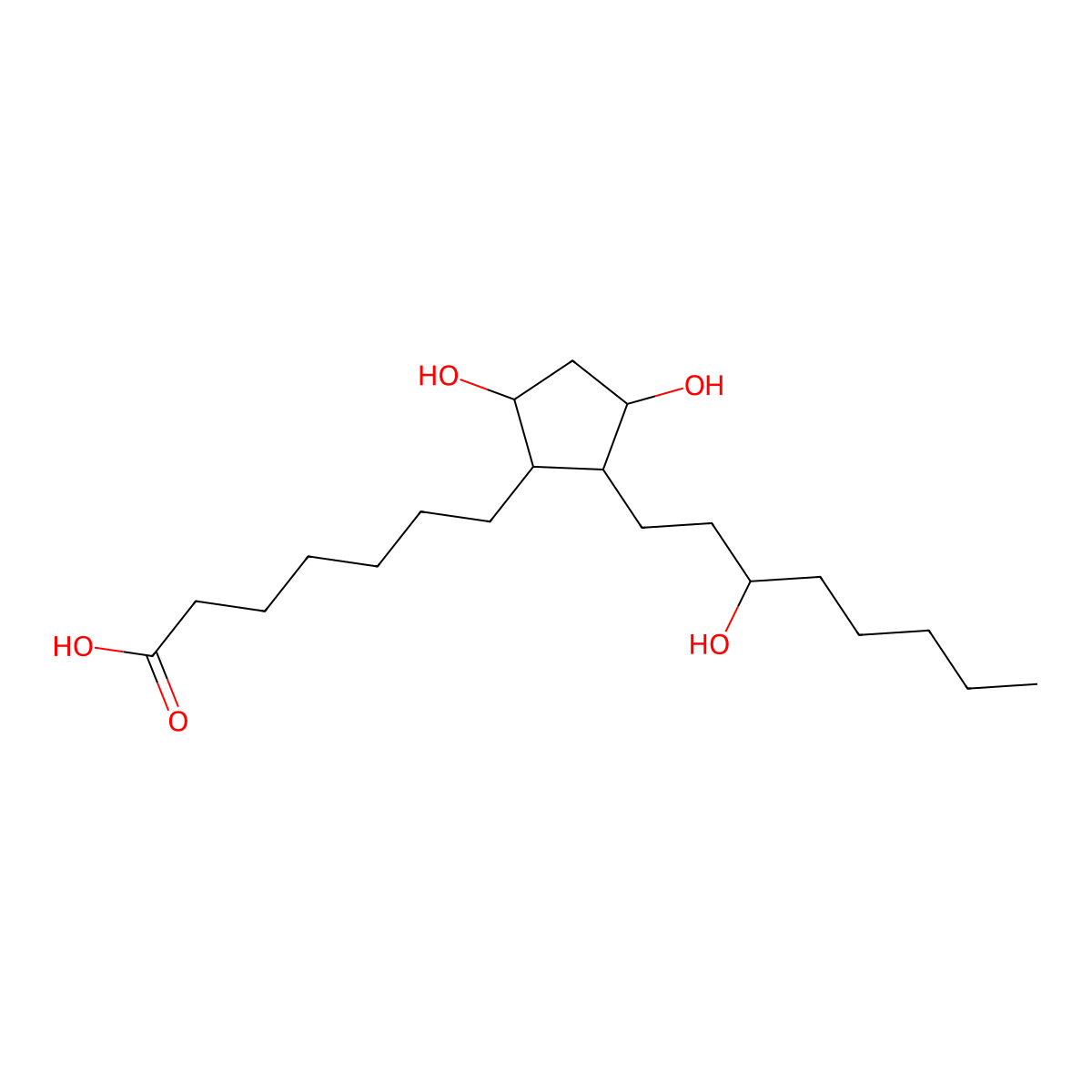 7-[(1R,2R,3R,5S)-3,5-dihydroxy-2-[(3S)-3-hydroxyoctyl]cyclopentyl]heptanoic acid molecular structure, CAS 20592-20-5