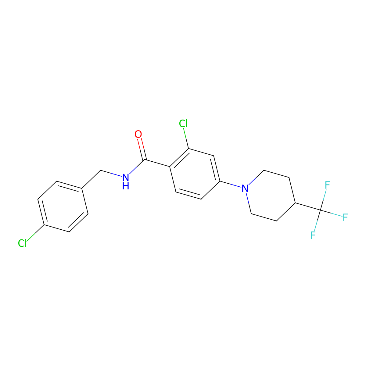 2-chloro-N-[(4-chlorophenyl)methyl]-4-[4-(trifluoromethyl)piperidin-1-yl]benzamide molecular structure, CAS 2059278-57-6