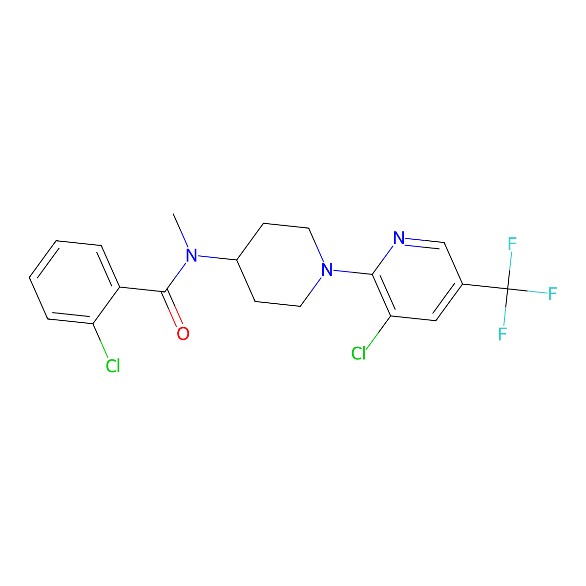 2-chloro-N-{1-[3-chloro-5-(trifluoromethyl)pyridin-2-yl]piperidin-4-yl}-N-methylbenzamide molecular structure, CAS 2059279-27-3