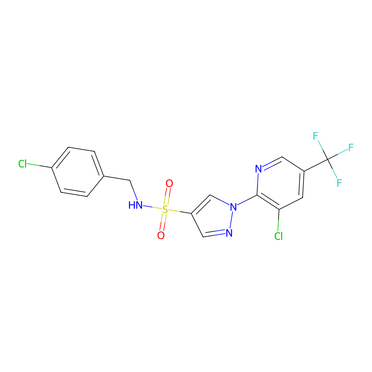 1-[3-chloro-5-(trifluoromethyl)pyridin-2-yl]-N-[(4-chlorophenyl)methyl]-1H-pyrazole-4-sulfonamide molecular structure, CAS 2059279-42-2