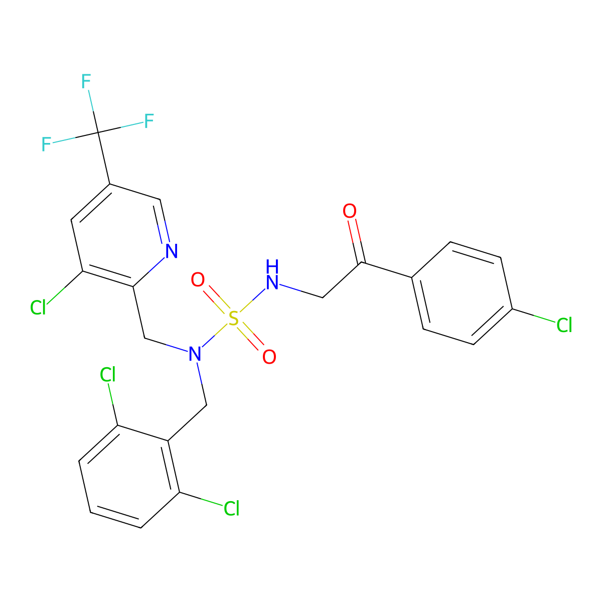 {[3-Chloro-5-(trifluoromethyl)pyridin-2-yl]methyl}({[2-(4-chlorophenyl)-2-oxoethyl]sulfamoyl})[(2,6-dichlorophenyl)methyl]amine molecular structure, CAS 2059280-33-8