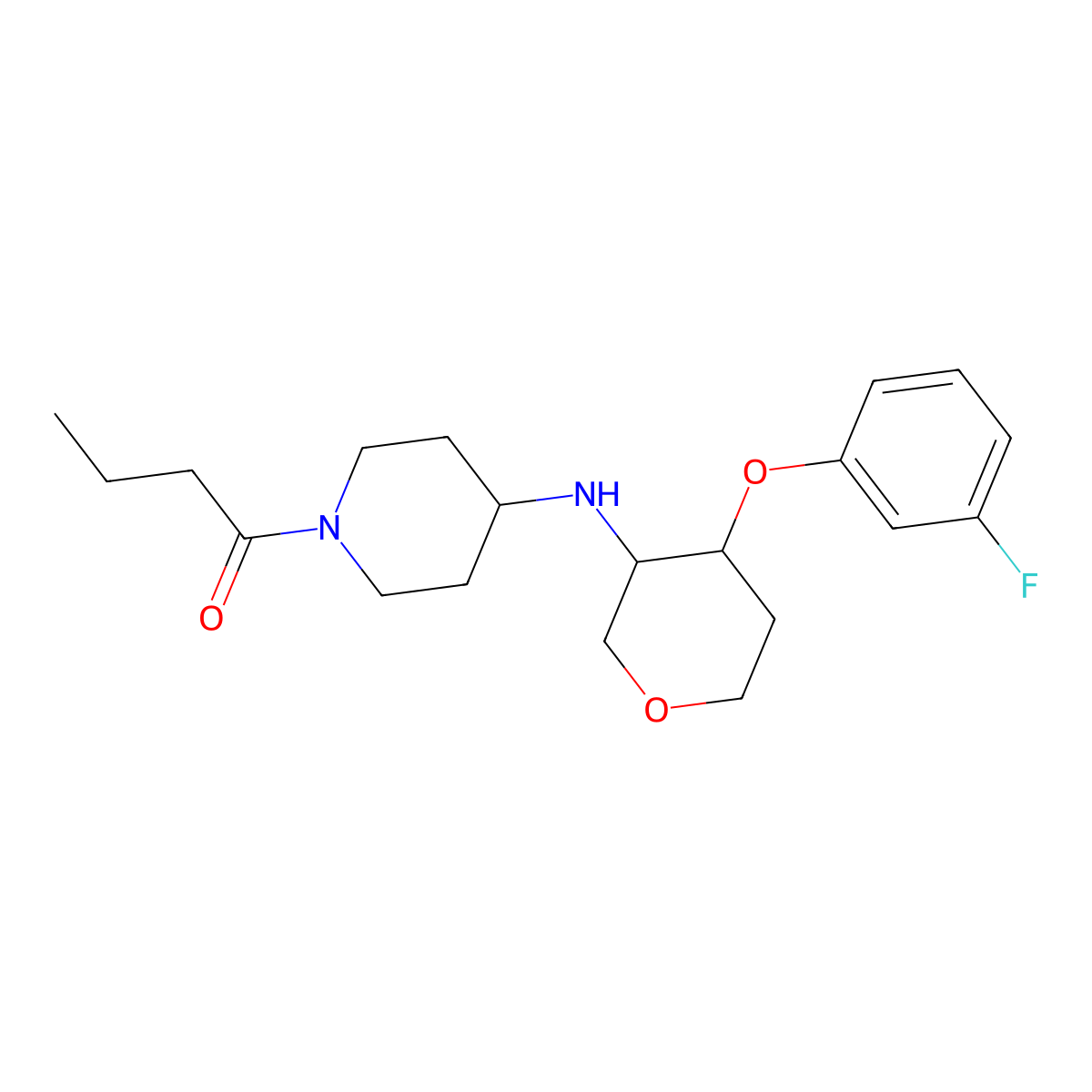 1,5-anhydro-4-[(1-butyrylpiperidin-4-yl)amino]-2,4-dideoxy-3-O-(3-fluorophenyl)-D-erythro-pentitol molecular structure, CAS 2059390-00-8