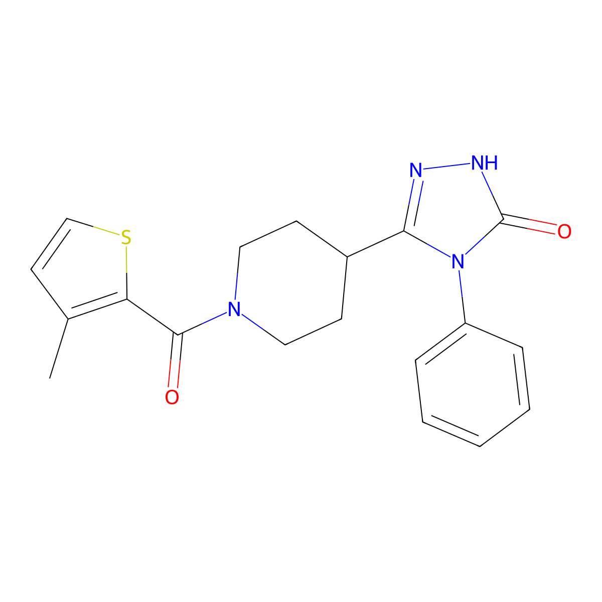 5-{1-[(3-methyl-2-thienyl)carbonyl]piperidin-4-yl}-4-phenyl-2,4-dihydro-3H-1,2,4-triazol-3-one molecular structure, CAS 2059471-65-5