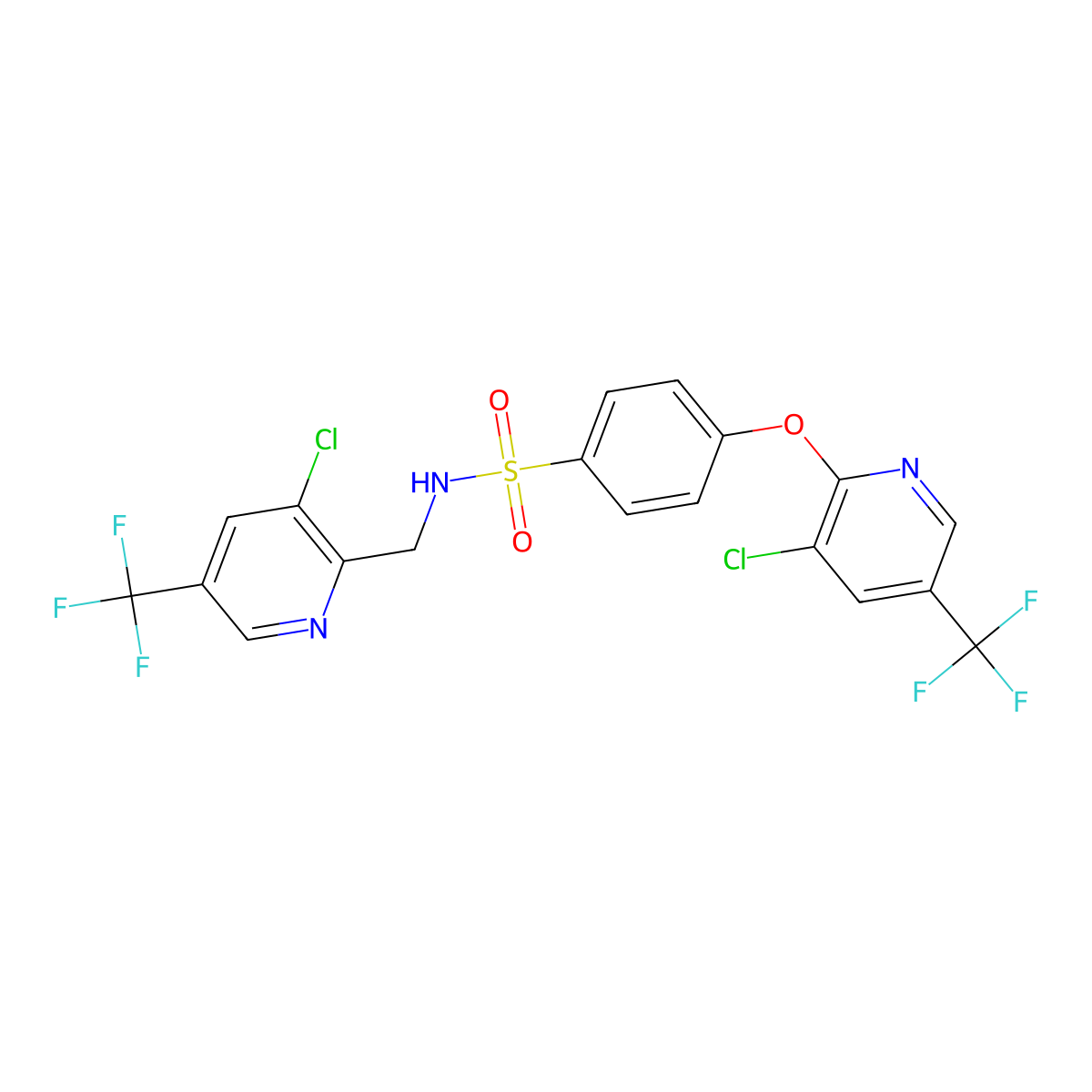 N-{[3-chloro-5-(trifluoromethyl)pyridin-2-yl]methyl}-4-{[3-chloro-5-(trifluoromethyl)pyridin-2-yl]oxy}benzene-1-sulfonamide molecular structure, CAS 2059511-68-9