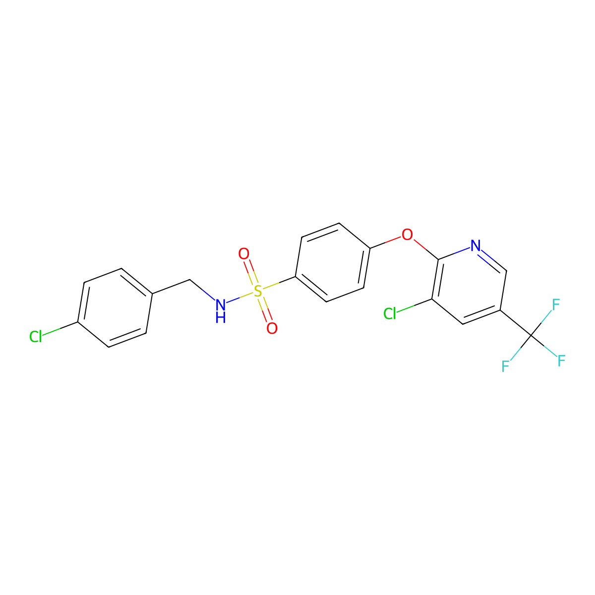 4-{[3-chloro-5-(trifluoromethyl)pyridin-2-yl]oxy}-N-[(4-chlorophenyl)methyl]benzene-1-sulfonamide molecular structure, CAS 2059511-73-6