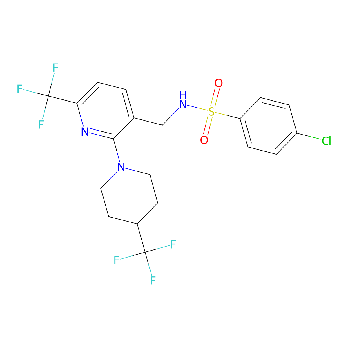 4-chloro-N-{[6-(trifluoromethyl)-2-[4-(trifluoromethyl)piperidin-1-yl]pyridin-3-yl]methyl}benzene-1-sulfonamide molecular structure, CAS 2059512-90-0